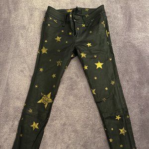 RtA Black and Gold Stars Skinny Leather Pants